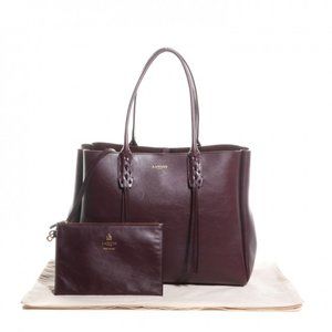LANVIN Smooth Calfskin Small Fringe Shopper Tote in Aubergine